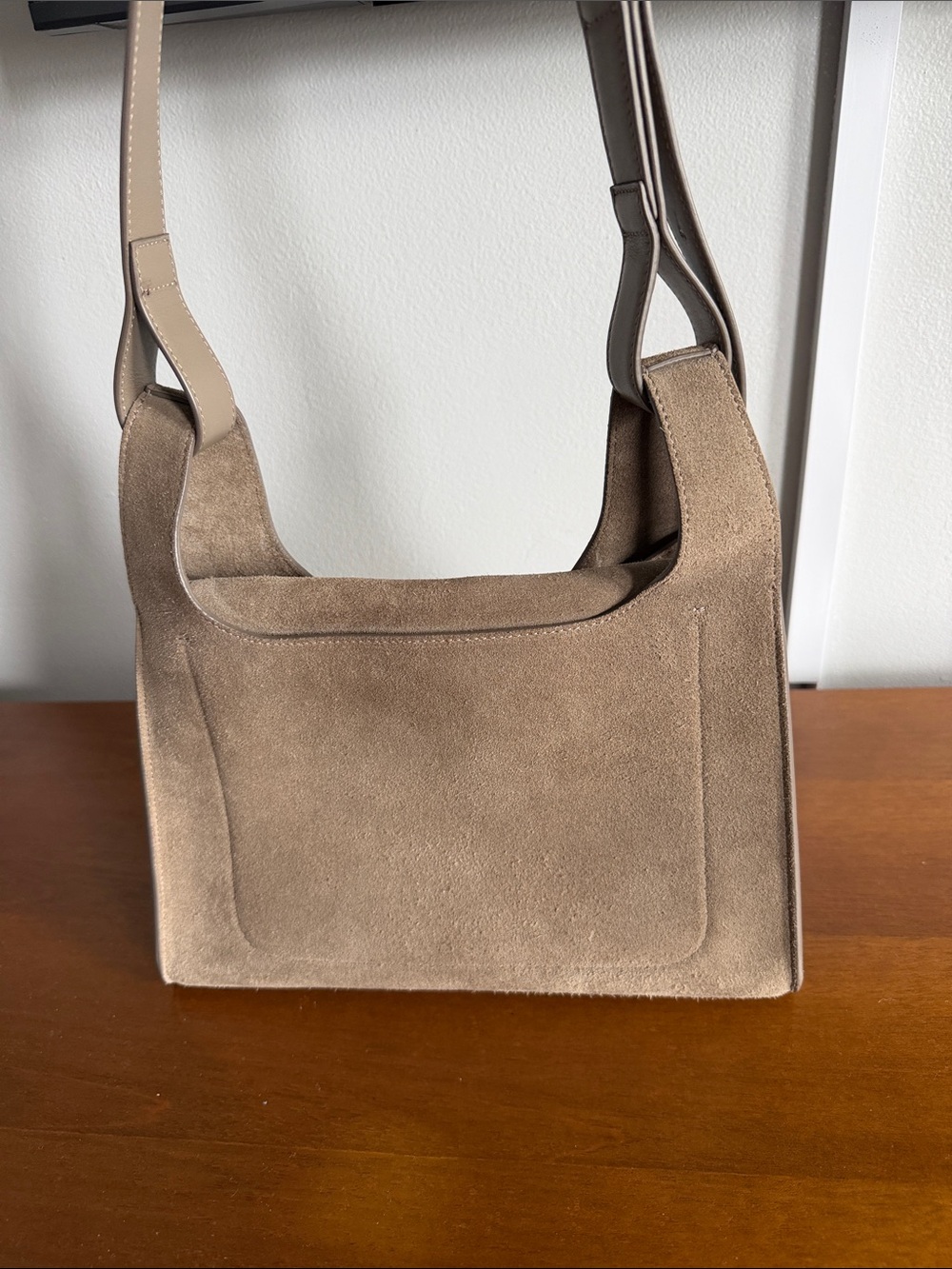 Cuyana Double Loop Bag Suede Neutral Tan Gray Crossbody Shoulder Bag - Picture 11 of 12